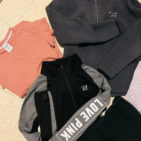 PINK Activewear Set with Black, Gray, and Coral Pieces - Picture 2 of 3